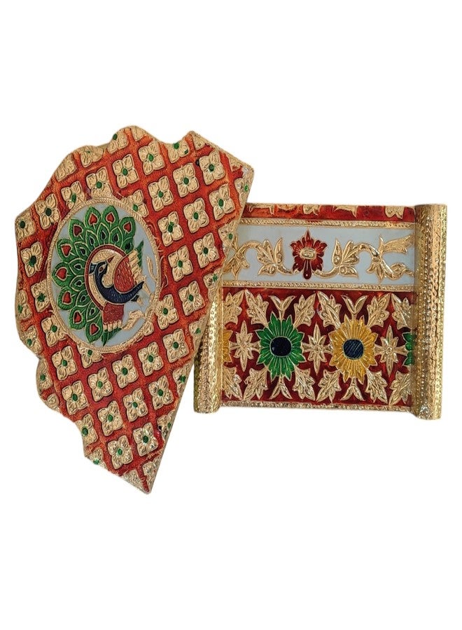 OPPILLA خشبية Meenakari Laddu Gopal سنغاسان قابلة للطي لمعبد المنزل، 15.2 سم × 10.1 سم - Image 4
